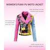 imageBellivera Faux Leather Jacket for Women Studded Rivet Floral Moto Biker Short Lapel CoatPink Blue
