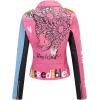 imageBellivera Faux Leather Jacket for Women Studded Rivet Floral Moto Biker Short Lapel CoatPink Blue