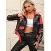 imageBellivera Faux Leather Jacket for Women Studded Rivet Floral Moto Biker Short Lapel CoatRed Black Jacket