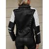 imageBellivera Faux Leather Jacket for Women Studded Rivet Floral Moto Biker Short Lapel CoatWhite Black Jacket