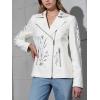 imageBellivera Faux Leather Jacket for Women Studded Rivet Floral Moto Biker Short Lapel CoatWhite Embroidered