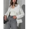 imageBellivera Faux Leather Jacket for Women Studded Rivet Floral Moto Biker Short Lapel CoatWhite Embroidered