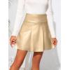 imageBellivera Women Faux Leather Basic Bodycon High Waisted Short PU Stretchy Pleated Mini SkirtGold