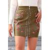 imageBellivera Women Faux Leather Basic Bodycon High Waisted Short PU Stretchy Pleated Mini SkirtKhaki