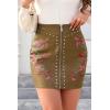 imageBellivera Women Faux Leather Basic Bodycon High Waisted Short PU Stretchy Pleated Mini SkirtKhaki