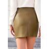 imageBellivera Women Faux Leather Basic Bodycon High Waisted Short PU Stretchy Pleated Mini SkirtKhaki