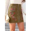 imageBellivera Women Faux Leather Basic Bodycon High Waisted Short PU Stretchy Pleated Mini SkirtKhaki