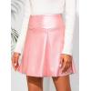 imageBellivera Women Faux Leather Basic Bodycon High Waisted Short PU Stretchy Pleated Mini SkirtPink