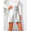imageBellivera Women Faux Leather Basic Bodycon High Waisted Short PU Stretchy Pleated Mini SkirtSilver