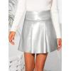imageBellivera Women Faux Leather Basic Bodycon High Waisted Short PU Stretchy Pleated Mini SkirtSilver
