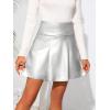imageBellivera Women Faux Leather Basic Bodycon High Waisted Short PU Stretchy Pleated Mini SkirtSilver