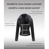 imageBellivera Women Faux Leather Suede Jacket Moto Biker Coat SherpaLined Overcoat with Removable BeltBlack