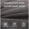 imageBellivera Women Faux Leather Suede Jacket Moto Biker Coat SherpaLined Overcoat with Removable BeltGrey