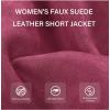imageBellivera Women Faux Leather Suede Jacket Moto Biker Coat SherpaLined Overcoat with Removable BeltRed