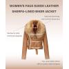 imageBellivera Women Faux Leather Suede Jacket Moto Biker Coat SherpaLined Overcoat with Removable BeltYellow