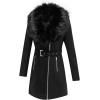 imageBellivera Women Faux Leather Trench Coat FleeceLined Midlength Jacket with Detachable Fur CollarBlack Suede With Belt