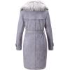 imageBellivera Women Faux Leather Trench Coat FleeceLined Midlength Jacket with Detachable Fur CollarGray