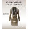 imageBellivera Women Faux Leather Trench Coat FleeceLined Midlength Jacket with Detachable Fur CollarGreen