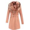 imageBellivera Women Faux Leather Trench Coat FleeceLined Midlength Jacket with Detachable Fur CollarOrangepink Suede