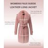 imageBellivera Women Faux Leather Trench Coat FleeceLined Midlength Jacket with Detachable Fur CollarPink