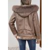 imageBellivera Women Faux Suede Leather Jacket Moto Biker Coat SherpaLined Outerwear with Detachable BeltCamel Shearling Lined