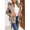 imageBellivera Women Faux Suede Leather Jacket Moto Biker Coat SherpaLined Outerwear with Detachable BeltCamel Shearling Lined