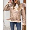imageBellivera Women Faux Suede Leather Jacket Moto Biker Coat SherpaLined Outerwear with Detachable BeltKhaki Shearling Lined