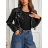imageBellivera Womens Cropped Faux Leather Jacket Bomber Casual Zip Up Coat PU Moto Bike Outwear with PocketsBlack Bomber