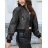 imageBellivera Womens Cropped Faux Leather Jacket Bomber Casual Zip Up Coat PU Moto Bike Outwear with PocketsGrey