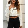 imageBellivera Womens Cropped Faux Leather Jacket Bomber Casual Zip Up Coat PU Moto Bike Outwear with PocketsWhite Crop