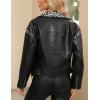 imageBellivera Womens Faux Leather Jacket Studded Rivet Casual Short Moto Biker Stand Collar CoatBlack Leather Jacket