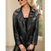 imageBellivera Womens Faux Leather Jacket Studded Rivet Casual Short Moto Biker Stand Collar CoatBlack Leather Jacket