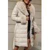 imageBellivera Womens Winter Puffer Jacket ColdResistant Patchwork Plush Lining Coat with Removable Fur Collar Hooded and BeltedBeigegrey13