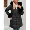 imageBellivera Womens Winter Puffer Jacket ColdResistant Patchwork Plush Lining Coat with Removable Fur Collar Hooded and BeltedBlack Faux Fur Hooded
