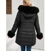 imageBellivera Womens Winter Puffer Jacket ColdResistant Patchwork Plush Lining Coat with Removable Fur Collar Hooded and BeltedBlack Faux Fur Hooded
