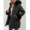 imageBellivera Womens Winter Puffer Jacket ColdResistant Patchwork Plush Lining Coat with Removable Fur Collar Hooded and BeltedBlack Faux Fur Hooded
