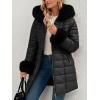 imageBellivera Womens Winter Puffer Jacket ColdResistant Patchwork Plush Lining Coat with Removable Fur Collar Hooded and BeltedBlack Faux Fur Hooded