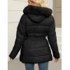 imageBellivera Womens Winter Puffer Jacket ColdResistant Patchwork Plush Lining Coat with Removable Fur Collar Hooded and BeltedBlack With Hood