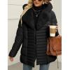 imageBellivera Womens Winter Puffer Jacket ColdResistant Patchwork Plush Lining Coat with Removable Fur Collar Hooded and BeltedBlack With Hood