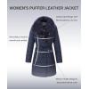 imageBellivera Womens Winter Puffer Jacket ColdResistant Patchwork Plush Lining Coat with Removable Fur Collar Hooded and BeltedBlue