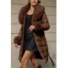 imageBellivera Womens Winter Puffer Jacket ColdResistant Patchwork Plush Lining Coat with Removable Fur Collar Hooded and BeltedDarkcoffee13