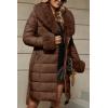 imageBellivera Womens Winter Puffer Jacket ColdResistant Patchwork Plush Lining Coat with Removable Fur Collar Hooded and BeltedDarkcoffee13