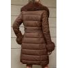 imageBellivera Womens Winter Puffer Jacket ColdResistant Patchwork Plush Lining Coat with Removable Fur Collar Hooded and BeltedDarkcoffee13