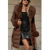 imageBellivera Womens Winter Puffer Jacket ColdResistant Patchwork Plush Lining Coat with Removable Fur Collar Hooded and BeltedDarkcoffee13