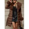 imageBellivera Womens Winter Puffer Jacket ColdResistant Patchwork Plush Lining Coat with Removable Fur Collar Hooded and BeltedDarkcoffee13