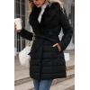 imageBellivera Womens Winter Puffer Jacket ColdResistant Patchwork Plush Lining Coat with Removable Fur Collar Hooded and BeltedGray