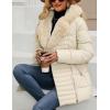 imageBellivera Womens Winter Puffer Jacket ColdResistant Patchwork Plush Lining Coat with Removable Fur Collar Hooded and BeltedWhite With Hood