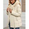 imageBellivera Womens Winter Puffer Jacket ColdResistant Patchwork Plush Lining Coat with Removable Fur Collar Hooded and BeltedWhite With Hood