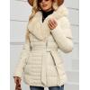 imageBellivera Womens Winter Puffer Jacket ColdResistant Patchwork Plush Lining Coat with Removable Fur Collar Hooded and BeltedWhite With Hood