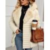 imageBellivera Womens Winter Puffer Jacket ColdResistant Patchwork Plush Lining Coat with Removable Fur Collar Hooded and BeltedWhite With Hood